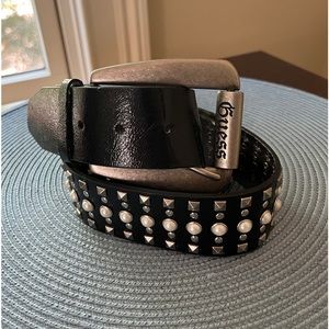 Guess Black Pearl Studded Signed Belt Medium